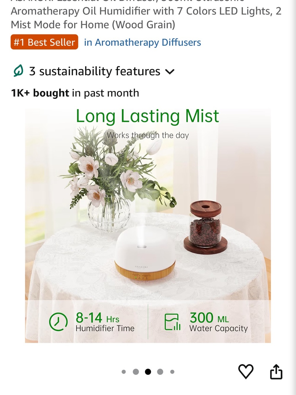 Asakuki Ultrasonic Essential Oil Diffuser in White and Wood Grain + Oil Set